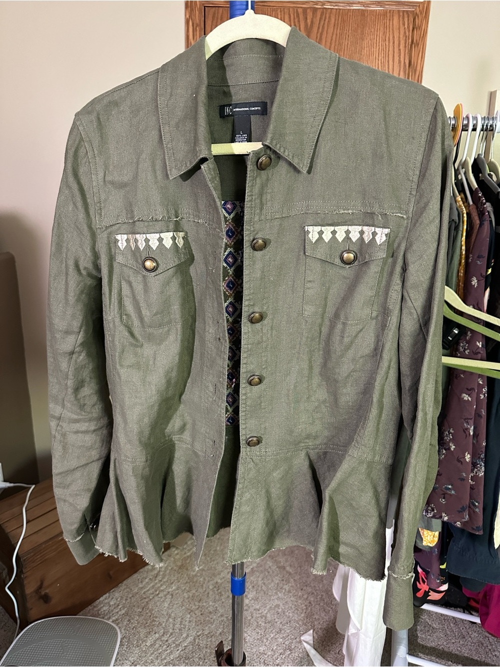 INC International Concepts Olive Green Linen Jacket